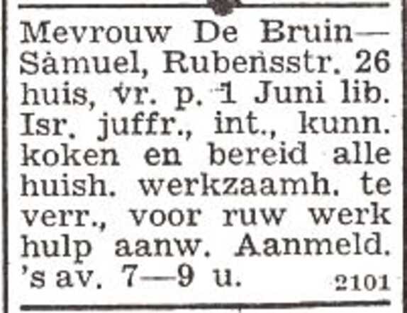 Advertentie van Rebecca de Bruin-Samuel