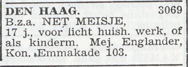 Advertentie van Regina Rozetta Englander