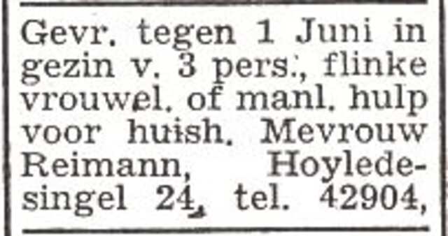 Advertentie van mevrouw Reimann