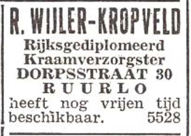 Advertentie van Reina Wijler-Kropveld