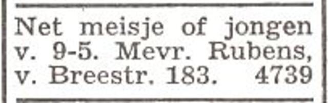 Advertentie van mw. Rebecca Rubens-Witstein