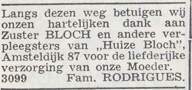 Dankbetuiging van de familie Rodrigues