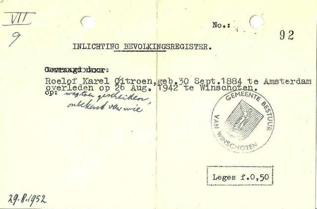 overlijdensbericht Roelof Karel Citroen