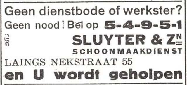 Advertentie van het schoonmaakbedrijf de firma Sluyter & Zoon