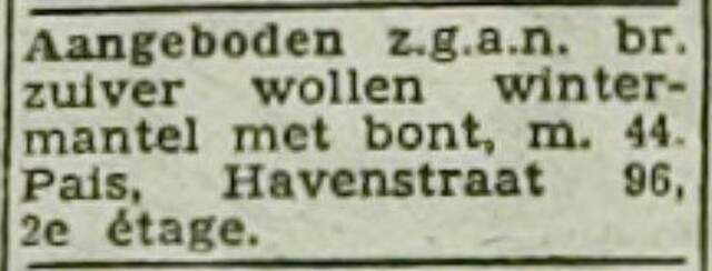 Rotterdamsch Nieuwsblad 4 november 1941, dag, pag. 7. Adv. gezin Elkan Pais.