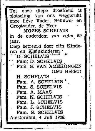 Rouwadvertentie Mozes Schelvis