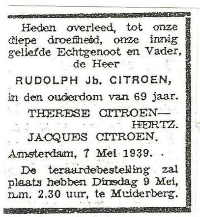 overlijdensadvertentie Rudolph Citroen