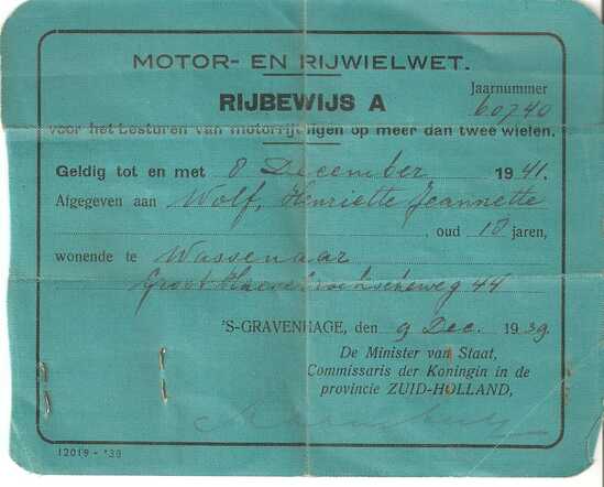 Rijbewijs Henriette Jeannette Wolf