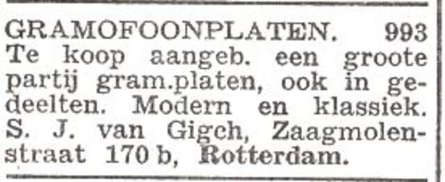Advertentie van Salomon Joël van Gigch