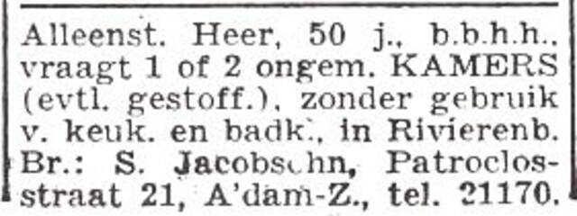 Advertentie van de heer Sally Jakobsohn