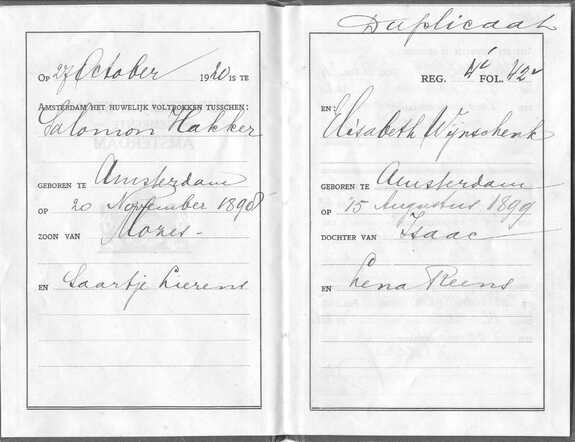 Salomon and Elisabeth's so-called "familieboekje",  familybook.