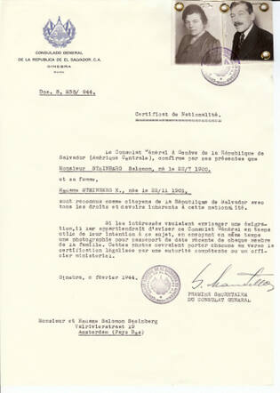 Ongeauthoriseerd bewijs van El Salvadoriaanse nationaliteit voor Salomon Steinberg en zijn vrouw