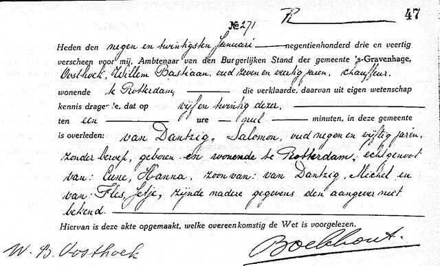 Salomon van Dantzig, ovl akte A271 Den Haag