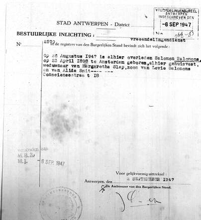 Overlijdensakte Salomon Salomons