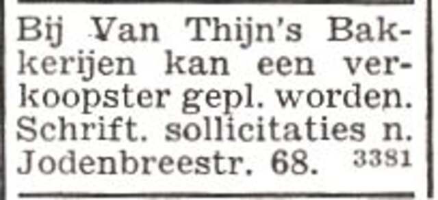 Advertentie van bakker Salomon van Thijn