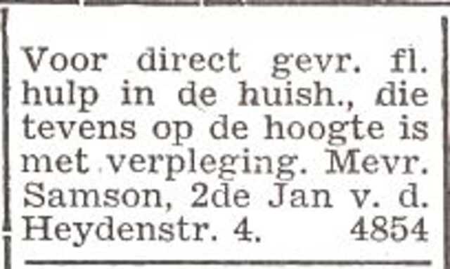 Advertentie van mw. Rachel Samson-Citroen