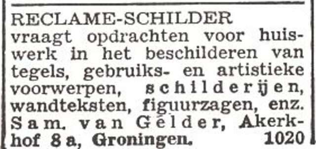 Advertentie van Samuel van Gelder