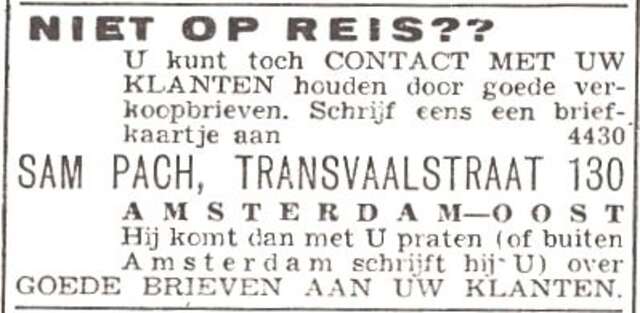 Advertentie van Samuel Pach