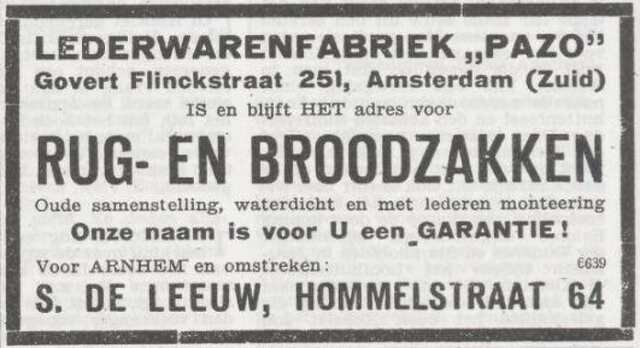 Advertentie van Samuel de Leeuw
