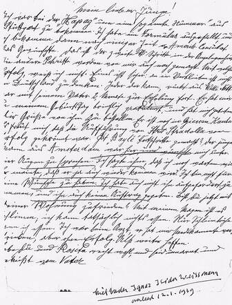 Handgeschreven brief van Ignaz Isidor Weissmann