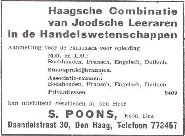 Advertentie van de heer Siegfried Poons