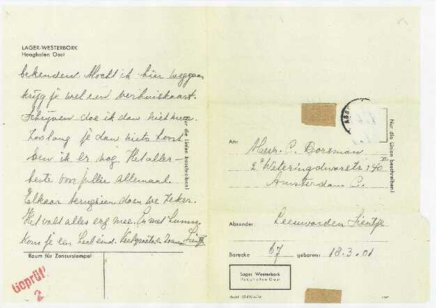Letter of Sientje Leeuwarden