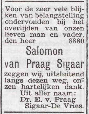 Dankbetuiging van de familie van Praag