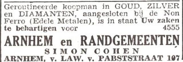 Advertentie van Simon Cohen