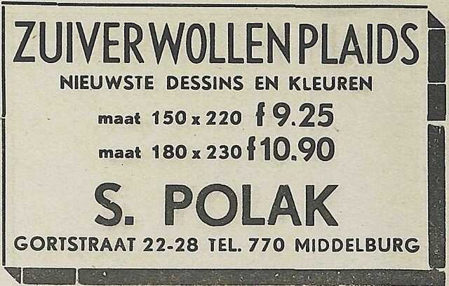 Simon Polak's winkel in Middelburg.  (Advertentie in de Middelburgsche Courant van 4 januari 1940).