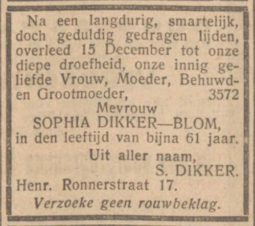 Sophia Dikker-Blom NIW 18-12-1936