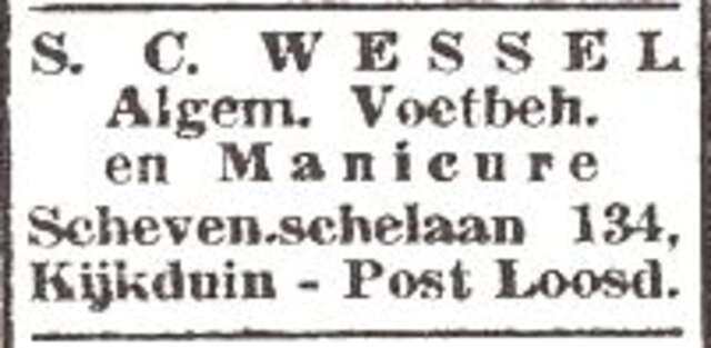 Advertentie van Sophia Catharine Wessel