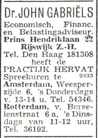 Advertentie van John Gabriëls