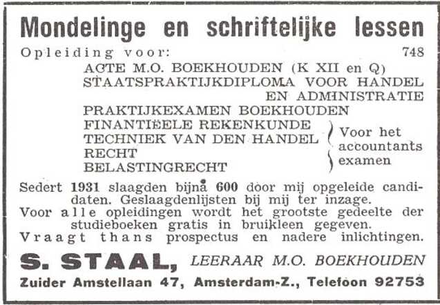 Advertentie van Salomon Staal