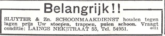 Advertentie van Sluyter & Zn. Schoonmaakdienst