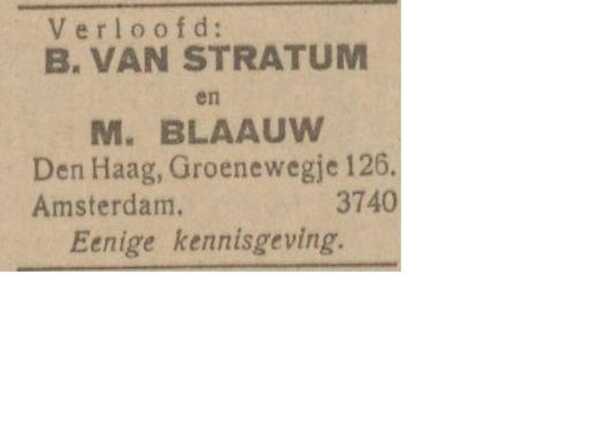 Verloving Bertha van Stratum en Mozes Blaauw