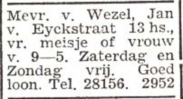 Advertentie van mw. Selly van Wezel-Elion