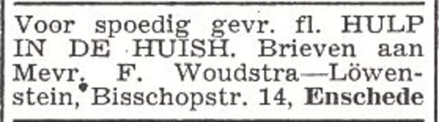 Advertentie van het gezin Samuel Woudstra