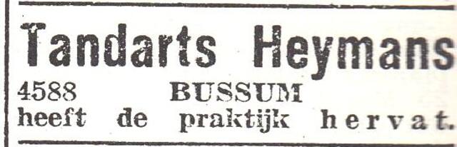 Advertentie van tandarts Abraham Barend Heijmans
