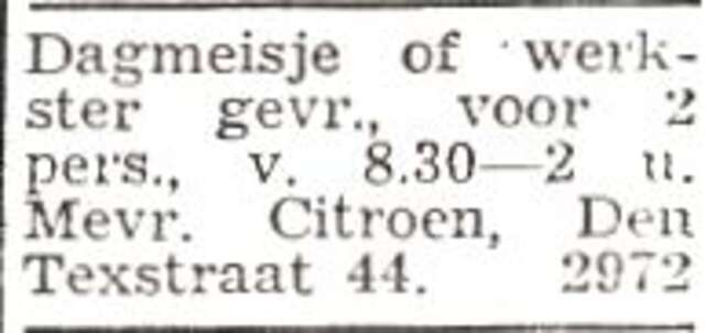 Advertentie van mw. Theresia Citroen-Hertz