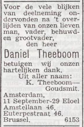 Dankbetuiging van de familie Theeboom