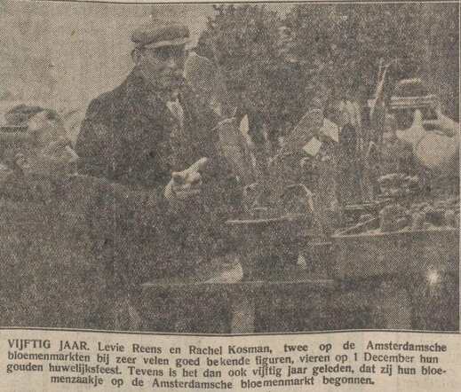 Tilburgsche Courant 28 november 1930, dageditie, pag. 8. Levie Reens en Rachel Kosman van de Amsterdamse  bloemenmarkten.