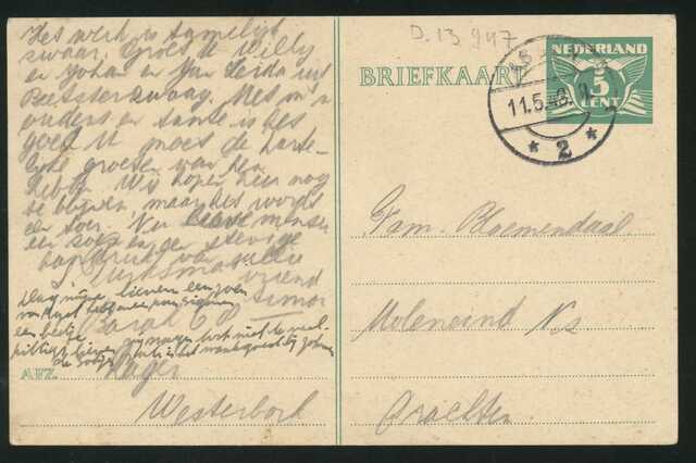 Briefkaart van Simon Turksma uit Westerbork.