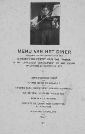 Menukaart van het diner Sal Tabak
