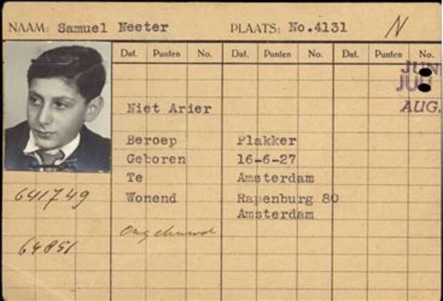 Registratiekaart regenjassenfabriek Van Weinstock