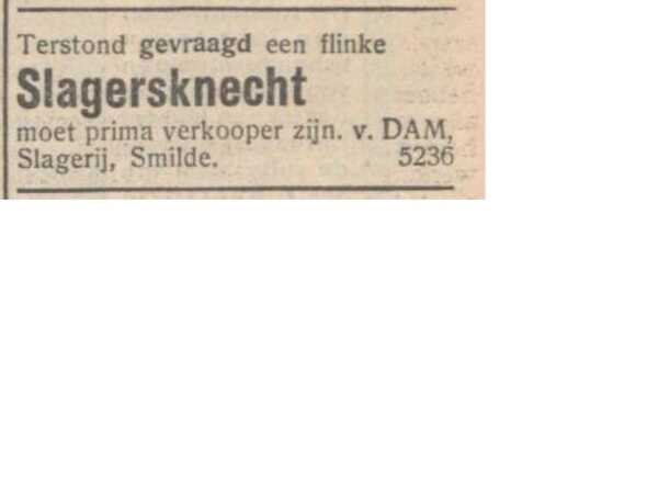Slagersknecht gevraagd.