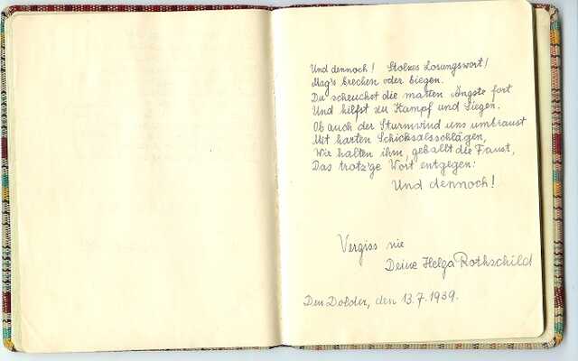 Versje van Helga Rothschild in het poëziealbum van Hannelore Thal