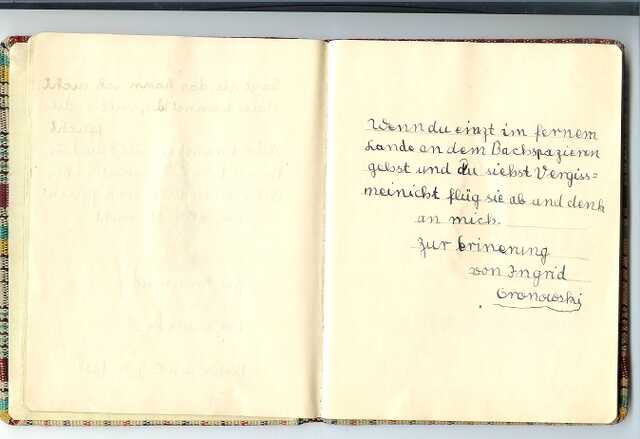 Versje van Ingrid Gronowski in het poëziealbum van Hannelore Thal