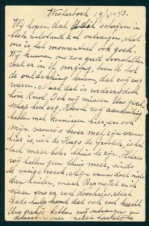 Briefkaart van Raphael Viool vanuit Westerbork aan Engel Knol, een bevriende verpleegster uit Rotterdam.