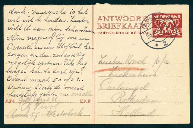 Briefkaart van Raphael Viool vanuit Westerbork aan Engel Knol, een bevriende verpleegster uit Rotterdam.
