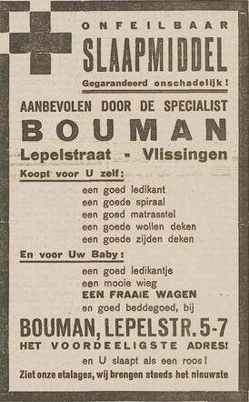Vlissingsche Courant 21 februari 1936, pag. 4. Adv. Barend Bouman